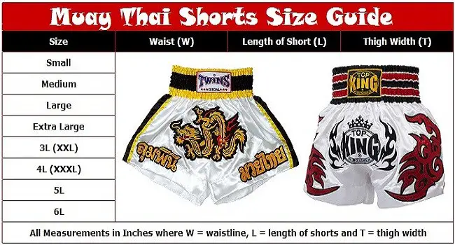 Muay Thai Shorts Size Guide